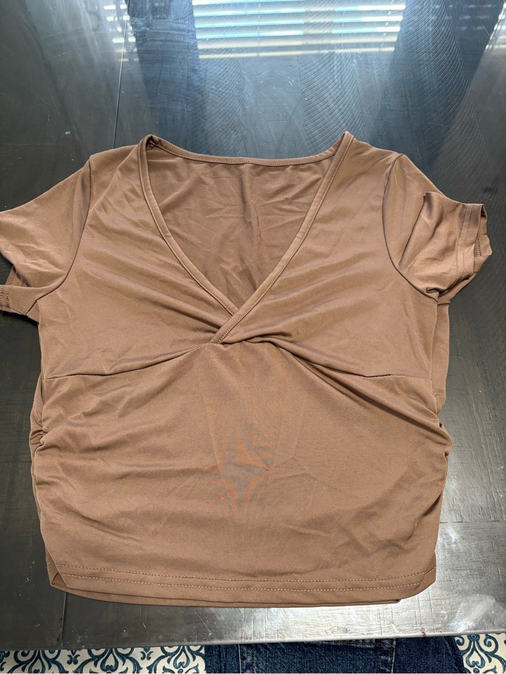 SHEIN Brown Twist-Front V-Neck Crop Top